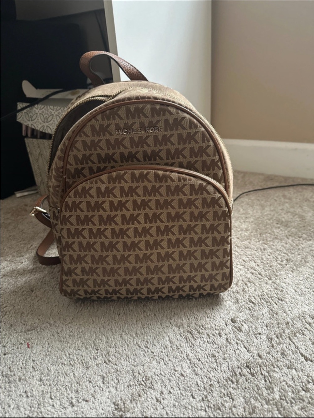 Michael Kors Beige Interior with Brown Trim Mini Backpack